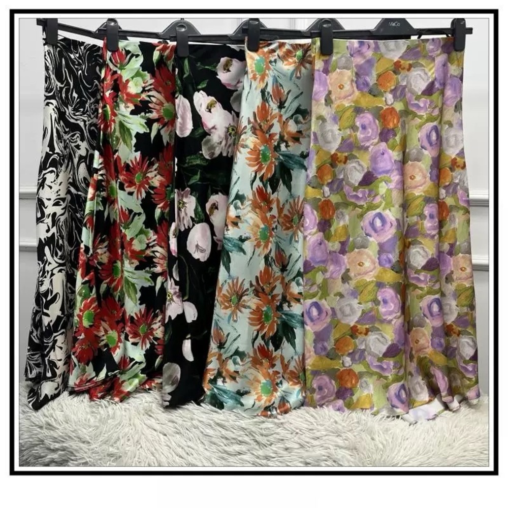 Floral A-Line Skirt in Purple and Green